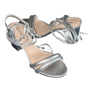 Bottero Silver Metallic Block Heel Lace Up Sandal Heels sz US 7 Beautiful!!